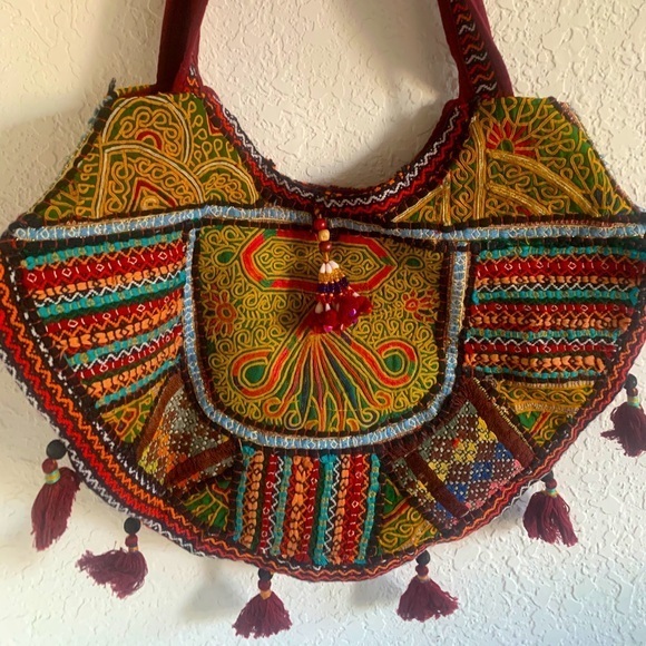 None Handbags - Embroidered Boho Indian Colorful Bag 20.4 Inch x 12.5 Inch Approx.